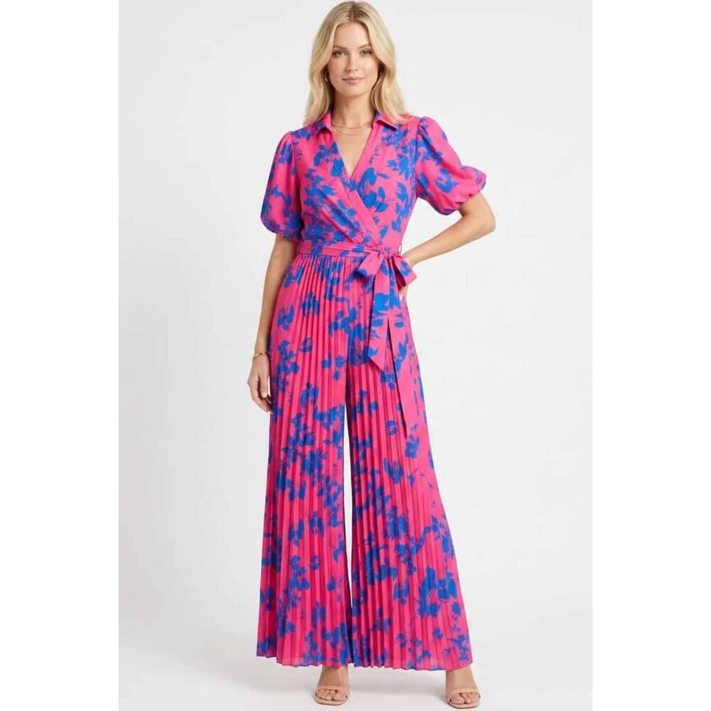 NEW CHICWAYS pleated wide-leg jumpsuit in rose
